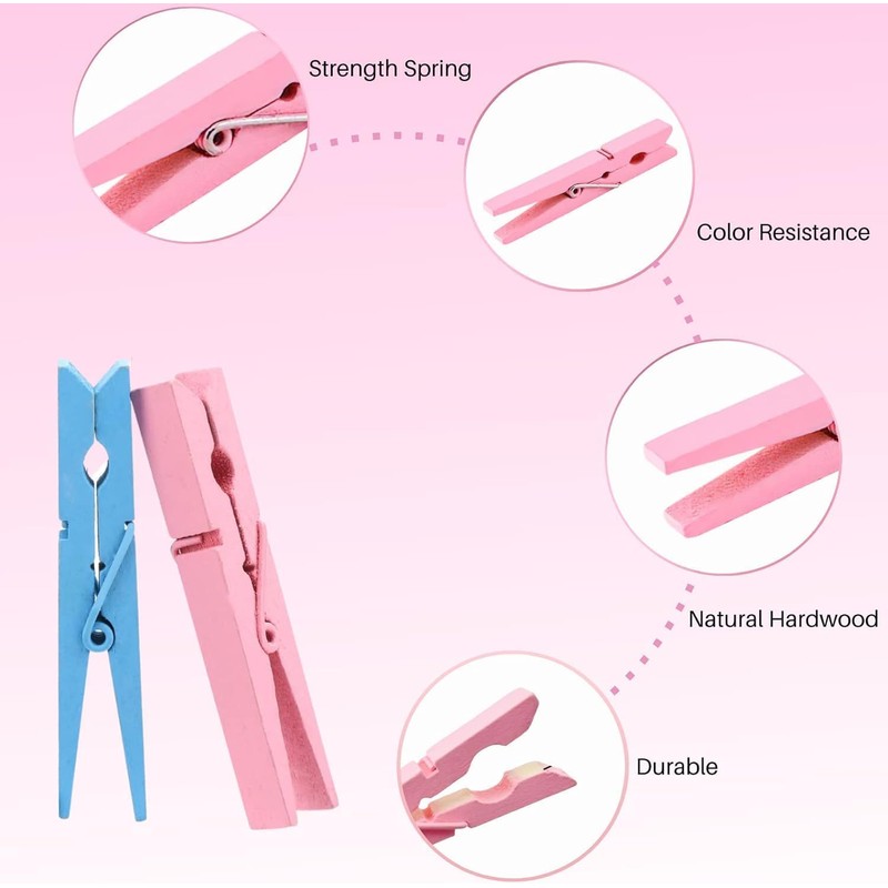 UCLEVER Mixed Colorful Wooden Clothespins, 2.9 Inch Large Photo Clips