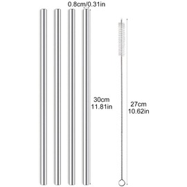 Pack of 4 Stainless Steel Straws, 30 cm Long Straws, Reusable Straws with 1 Cleaning Brush, Stainless Steel Drinking Bottles Washable, Ideal for Smoothie, Milkshake (Colour: Silver)