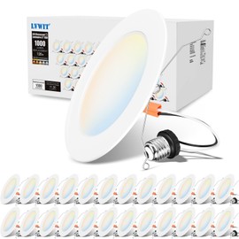LVWIT 24 Pack 5/6 inch 5CCT LED Recessed Light, Can Lighting Color Selectable 2700/3000/4000/5000/6000K, 10W=120W,Dimmable Downlight with E26 Conversion Kit, Retro Fit Ceiling Light Fixtures