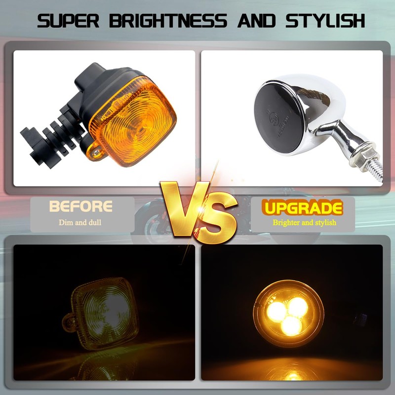 FACAILAHA Universal Chrome Front Bullet LED Turn Signals 12V Motorcycle