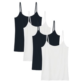 Knuffnee Women Camisoles Spaghetti Strap Tank Top Basic Cami Undershirt 4 Pack Black/White/Black/White XL