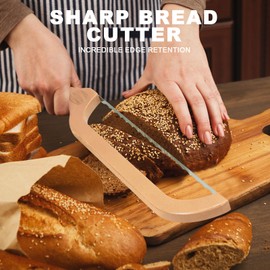 HHZPAEK Wooden Bread Bowl Knife for Homemade Bread Sourdough,Sourdough Bread Knife Slicer for Sour Bread,Bagels, Fruits,Bow Shaped Design Easy to Cutting-Original Wood