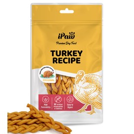 iPaw Turkey Dog Treats, All Natural Human Grade Dog Treat, Suitable for Training chew, Ingredient Sourced from USA, Hypoallergenic, Rawhide Alternative, Braided Stick