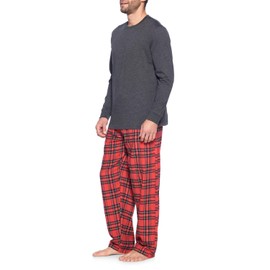 Ashford & Brooks Men’s Long-Sleeve Top Flannel Pants Pajama Sleepwear Set - Red Stewart - X-Large
