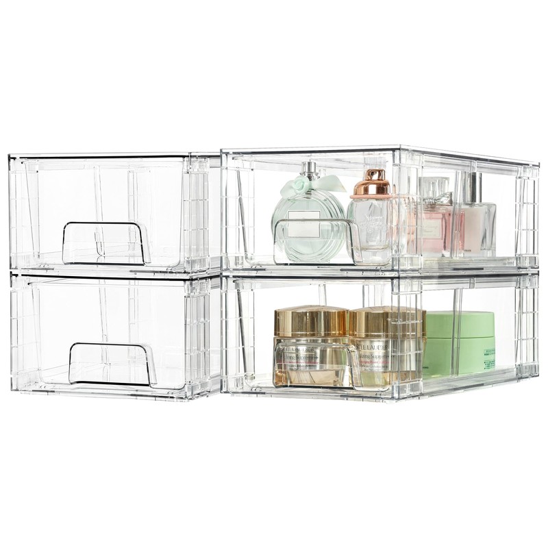 Vtopmart 10 Pack Stackable Storage Drawers,Clear Acrylic Drawer Organizers with