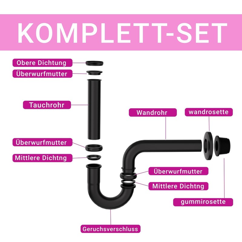 DETBOM Universal Siphon for Washbasin (Long Dip Pipe), Drain Pipe