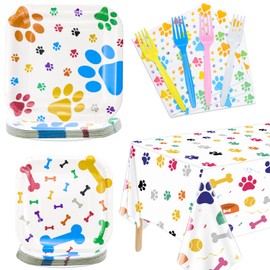Dog Party Supplies Serve 20 - 81Pcs Plates Napkins Tablecloth Forks Set for Doggy, Kids, Dog Birthday Party Decorations Dog Theme Party