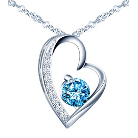 INFINIONLY Women's girl's Heart Necklace Pendant, 925 sterling silver necklaces, Irregular Heart zircon pendant, Elegant three-claw solitaire necklace, Ocean blue