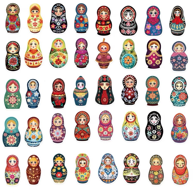 Russia 20 Random Russian Nesting Doll Stickers Decals Laptop Hydro