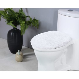 Home Weavers Luxury Collection 100% Cotton Tufted Bath Rug, Extra Soft and Absorbent Bath Rugs, Non-Slip Bath Mats, Machine Washable Bath Rugs for Bathroom, 18"x18" Toilet Lid Cover, White