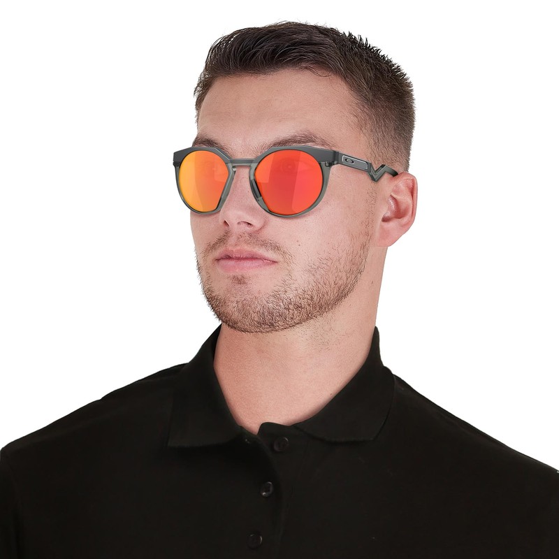 Oakley Mens OO9242 HSTN Round Sunglasses, Matte Carbon/Prizm Ruby, 52