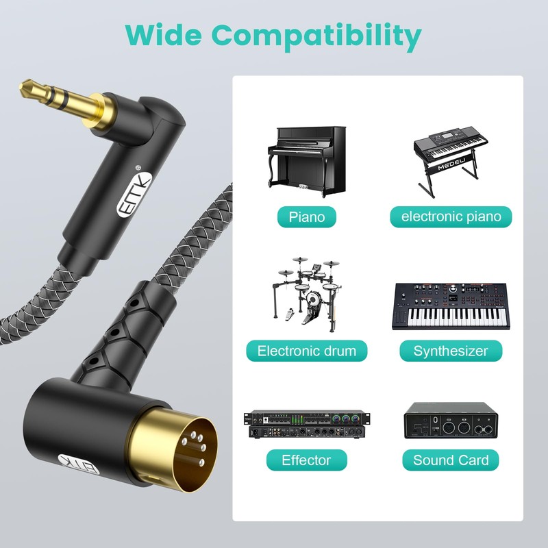 EMK Dual 90° Angle MIDI Cable 2-Pack, 3.5mm TRS to