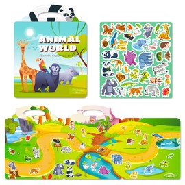 Animal World Sticker Book for Kids 2-8 Years, Reusable Animal Jelly Activities Stickers Book,Preschool Learning Busy Sticker Books for Toddler