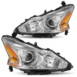 JSBOYAT Halogen Headlight Assembly Replacement for 2013 2014 2015 Nissan Altima 4-Door Sedan Projector Headlamp Chorme Housing with Amber Reflector Driver Passenger Side