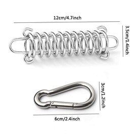 Tent Spring Buckles,RoadLoo 4 Pieces Tension Coil Extension Hook Stainless Steel Spring Hook with 4 x Carabiner Tent Accessories Multipurpose Tension Hook for Outdoor Camping Hiking Travel Beach