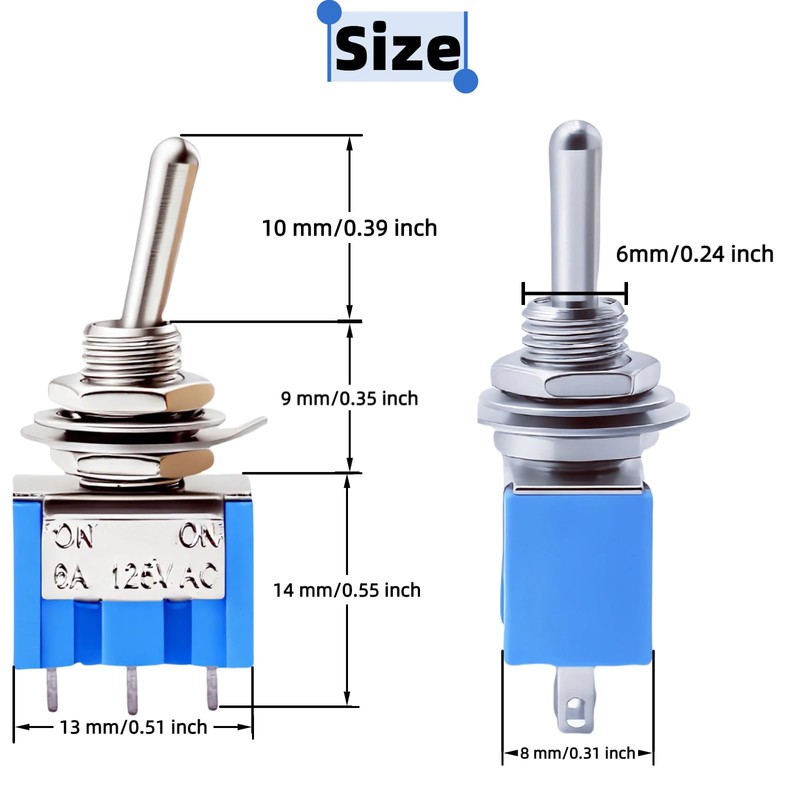 EGSCST 12PCS Mini Toggle Switch SPST 6A 125V Miniature ON/ON