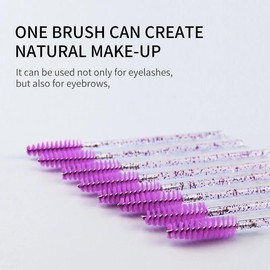 Mystik Trends 100PCS Disposable Eyelash Brushes – Soft Head Mascara Wands, Crystal Handle Eyebrow Brushes for Lash Extension & Makeup Application – Pink Glitter Lash Spoolies