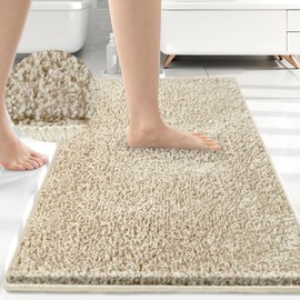 HDFK - Tapete de baño antideslizante de 24 x 16 pulgadas, felpilla de felpa de pelo mediano con respaldo de TPR, ultra absorbente, color caqui, resistente al agua, alfombra de ducha para fregadero