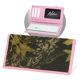 WEBER'S PREMIER LEATHER Leather Women's Deluxe Checkbook, Pink Camo
