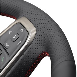 MEWANT Steering Wheel Cover for Dodge RAM 1500 2500 3500 2019-2025 Genuine Leather & Suede Hand-Stitched Steering Wheel Wrap Accessoriers for Dodge Ram