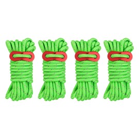 PATIKIL 5mm Tent Rope, 4 Pack 13ft Reflective Guyline Cord Tied Downs Rope Paracord Cord Camping Ropes with Red Aluminum Cord Adjusters for Camping Hiking Tent, Green