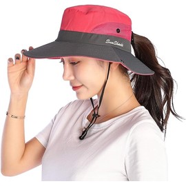 VICSPORT Sun Hat Women's UV Protection Hat Foldable Hiking Hat Garden Hat Boonie Fishing Hat, Light Red-n