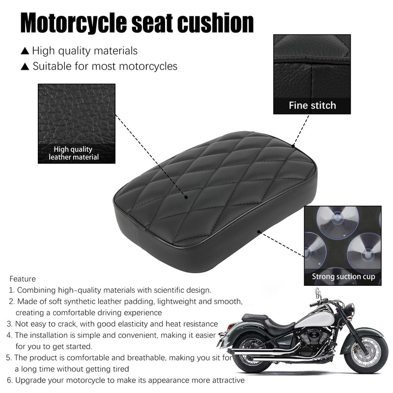 goodfitment - Motorcycle Pillion Passenger Pad Seat, Black Rhombus Pattern