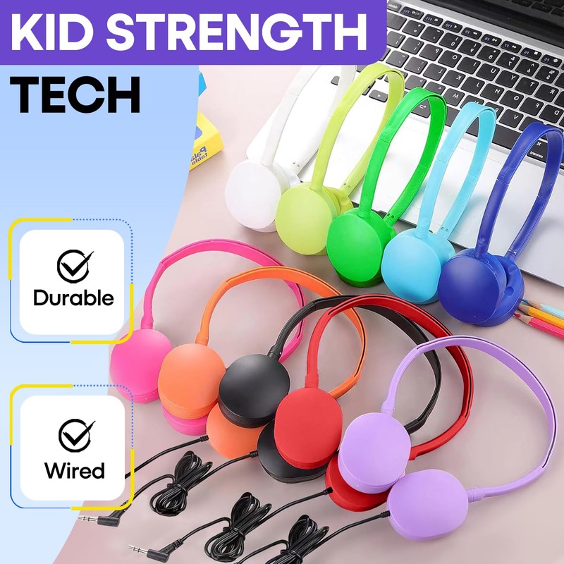 Wensdo Kids Headphones Bulk 10 Pack Multi Color for Classroom