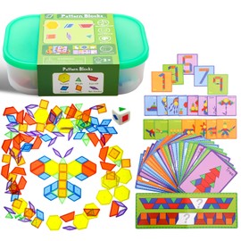Odoorgames 140 Pcs Translucent Pattern Blocks,Geometric Shapes,Translucent Toys,Light Table Accessories and Manipulatives,Includes 46 Activity Cards