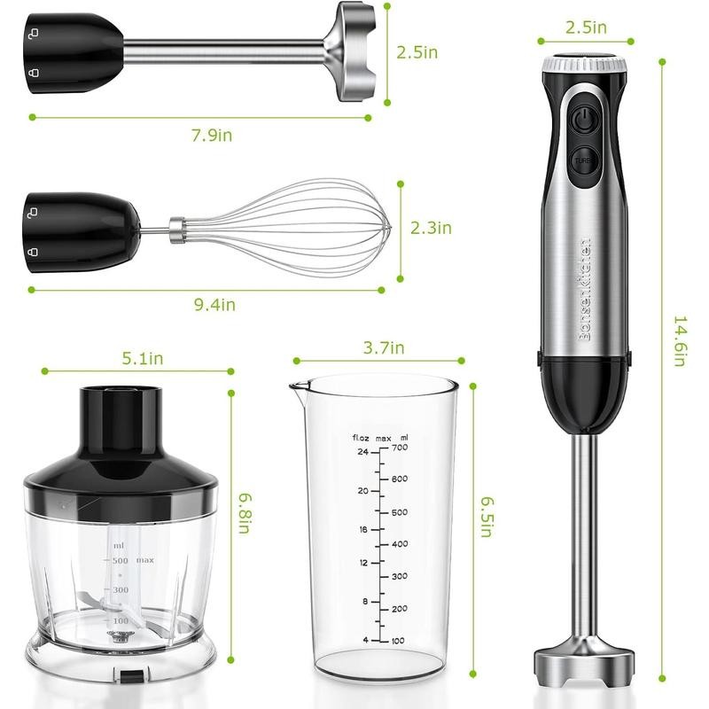Bonsenkitchen Immersion Blender, 20 Variable Speeds & Turbo, 4-In-1 Stainless