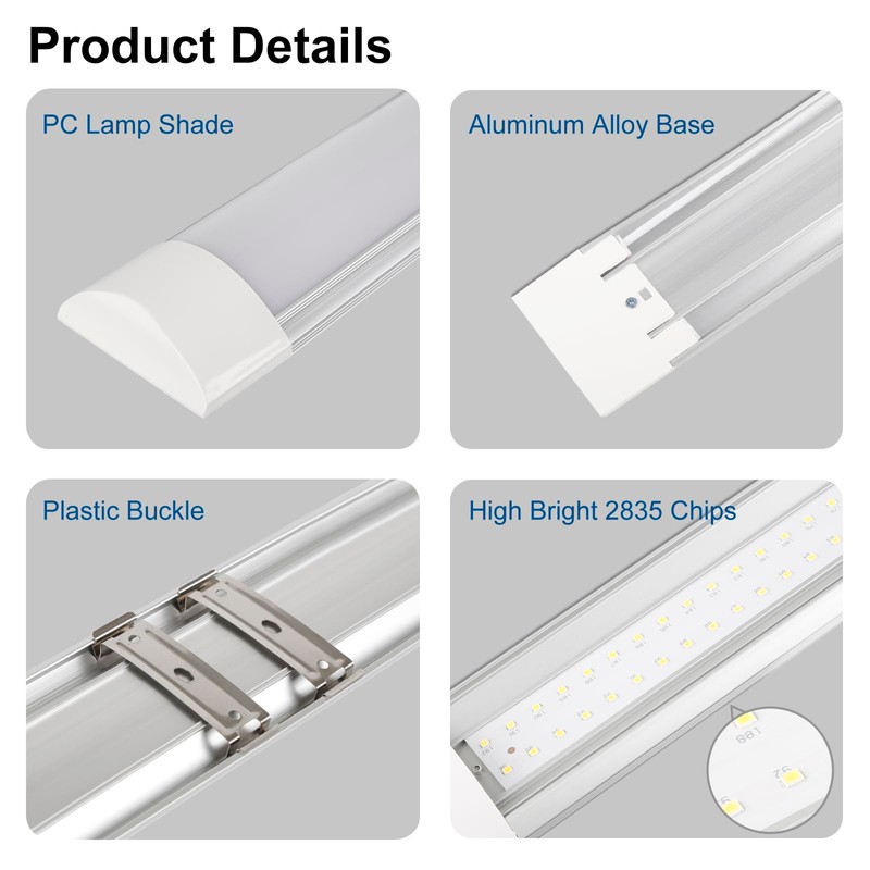 Colmeguna 2 Pack 3FT LED Batten Light, Ultra-Thin Ceiling Surface