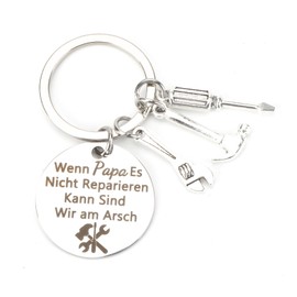 OBEISN Stainless Steel Key Ring, Round Motivation Pendant for Dad with Screwdriver, Hammer and Wrench Pendant, Birthday Gift for Men, Practical Gifts, silver