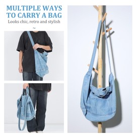 TENDYCOCO Women's Capacity Shoulder for Bag Travel Denim Retro Shopping Handle Shoulder Bag Chic Fabric Large, As Shown