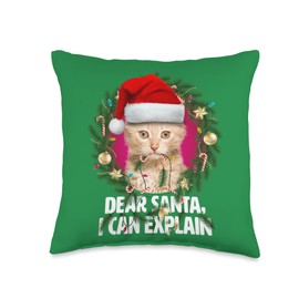 Dear Santa Cute Red Tabby Cat Naughty for Christmas Throw Pillow