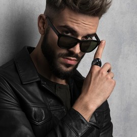 OIDEA Vintage Stainless Steel Biker Men's Rings Carved Wedding Ring Engagement Ring Black Blue Silver for Men Ring Size 54 (17.2) to 76 (24.2)