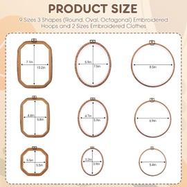9 Pcs Embroidery Hoop Frame Set Decorative Imitated Wood Embroidery Hoop Display Frame for Art Craft Sewing Decorative Ornaments, Circle, Oval, Octagonal Embroidery Hoops