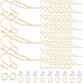 SOFPLATE 1 Box 100Pcs Gold Earring Wires Stainless Steel Earring Findings Bulk French Fish Hook with Jump Rings Ear Nuts Dangle Ball Dot Earring Hooks for Jewelry Making Supplies DIY Craft Beginner