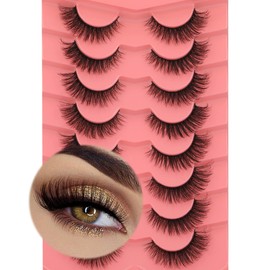 False Eyelashes Natural Mink Lashes 15mm Wispy Curl Eyelashes 5D Fluffy Volume Cat Eye Fake Lashes Pack 8 Pairs by Yawamica