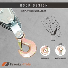 Favorite-Trade Poly Rope Hoist Pulley Block, 4000 LB 2 Ton 65 Feet of 3/8 “, 7:1 Lifting Power, Pulley Hoist for Lift Furniture, Motorcycles, Bicycles