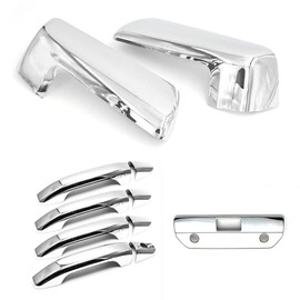 Signature Triple Chrome Plated 2pcs Top Half Chrome Mirror+Handle+Tailgate Cover Overlay Compaitble with 2019&UP Chevy Silverado Sierra 1500