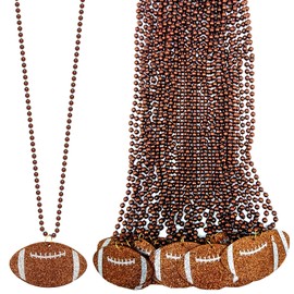 Ahzemepinyo 24 Pack Football Pendant Bead Necklaces Football Shape Necklaces with Felt Pendant Sport Theme Bead Necklaces for Football Party Supplies