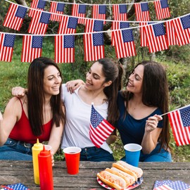 MARFOREVER 50 Pcs American Flags Banner, 52.5 FT Patriotic USA String Pennant Flags 4th of July Small Flags Mini Pennant Banner for Independence Day Red White and Blue Decorations Memorial Day