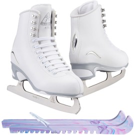 Jackson Ultima White Figure Ice Skates for Women/Adult 6 Bundle with Guardog Berry Blend Swirlz Skate Guards