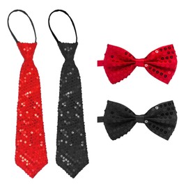 2 Sequin Tie And 2 Bow Tie, Clothing Decor Tie, Party Bow Tie, Stage Show Accessories, Shiny Tie.