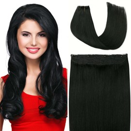 VINBAO Wire Human Hair Extensions, 22 inch 85g Color #1 Jet Black Wire Human Hair Extensions Invisible Fish Line Straight Extension Cheveux Humain (wire#1-22inch)