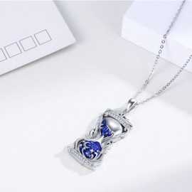 XIXLES Hourglass Necklace 925 Sterling Silver Blue Hourglass Pandent Charm Necklace,Unique Time Hourglass Memorial Jewelry for Women with Gifts Box