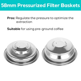 CASABREWS 58mm Stainless Steel Dual Wall Filter Baskets for ULTRA, Neutron Pro, 4700Gense and 5700 Series Espresso Machines, Two Pressurized Filters including One Cup and Two Cup Size