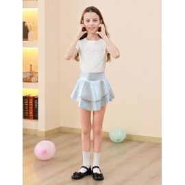 Haloumoning Girls Metallic Skater Skort Kids High Waisted Shiny Dance Scooter Skirt 4-14 Years