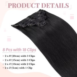 Tess Real Hair Extensions - Clip-In Hair Extensions - Double Wefts for Complete Hair Extension - 8 Pieces, 18 Clips, Straight, 7A Thick Hair