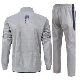 Rdruko Mens Tracksuits Sets Running Jackets Joggers 2 Piece Casual Sweatsuits Sports Lounge Wear Navy and Light Grey L